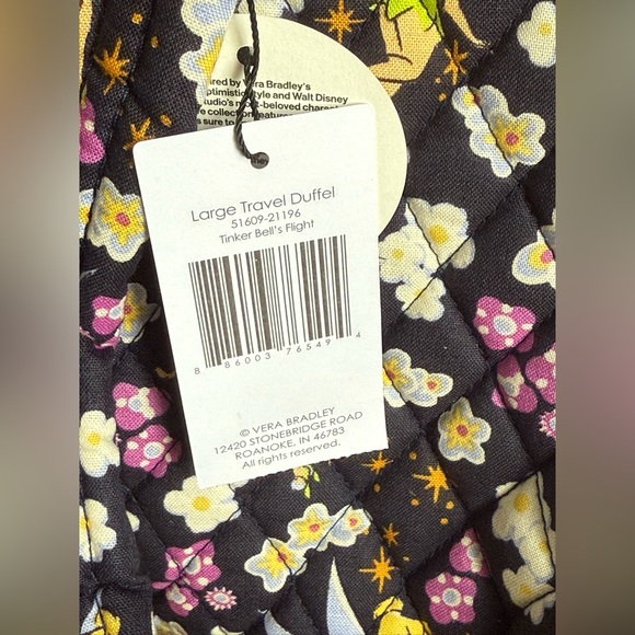 Vera Bradley Disney Tinker Bell's Flight Large Duffel Bag NWT - Picture 2 of 10